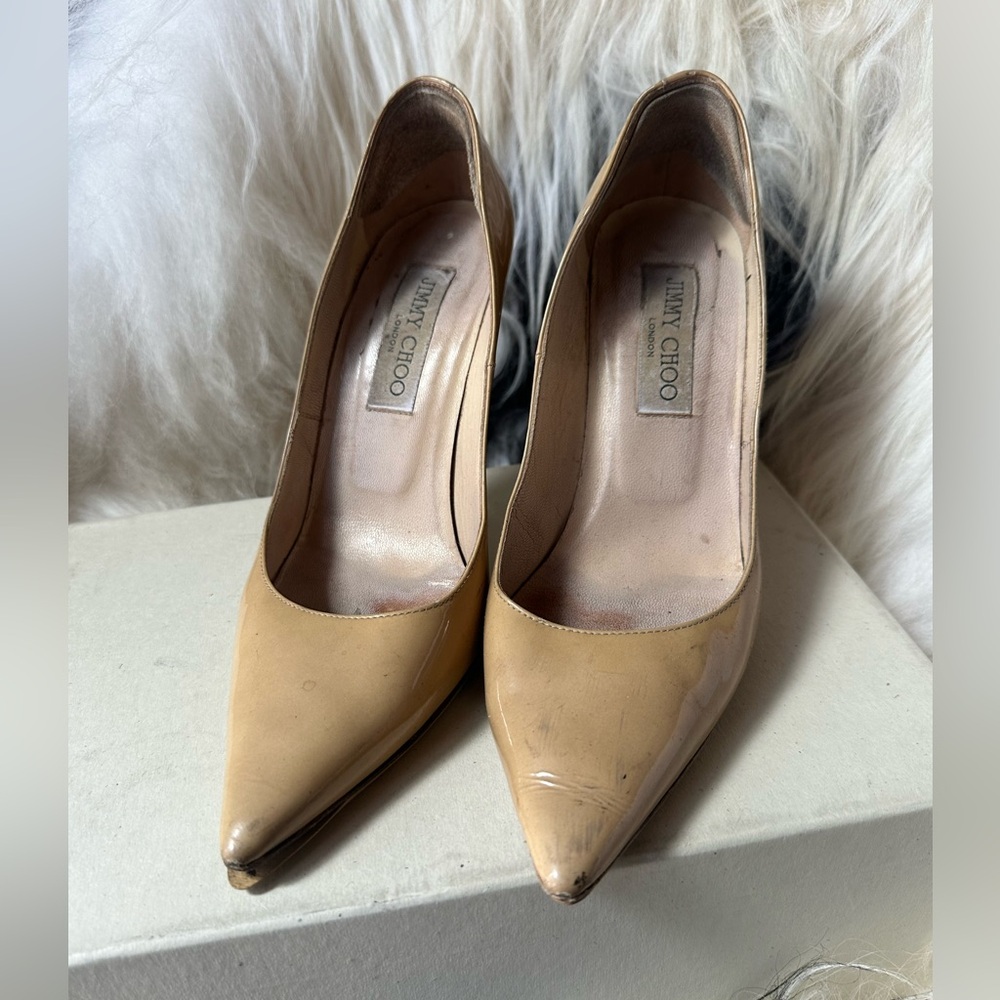 Jimmy Choo Nude Abel Patent Leather Pumps 36.5